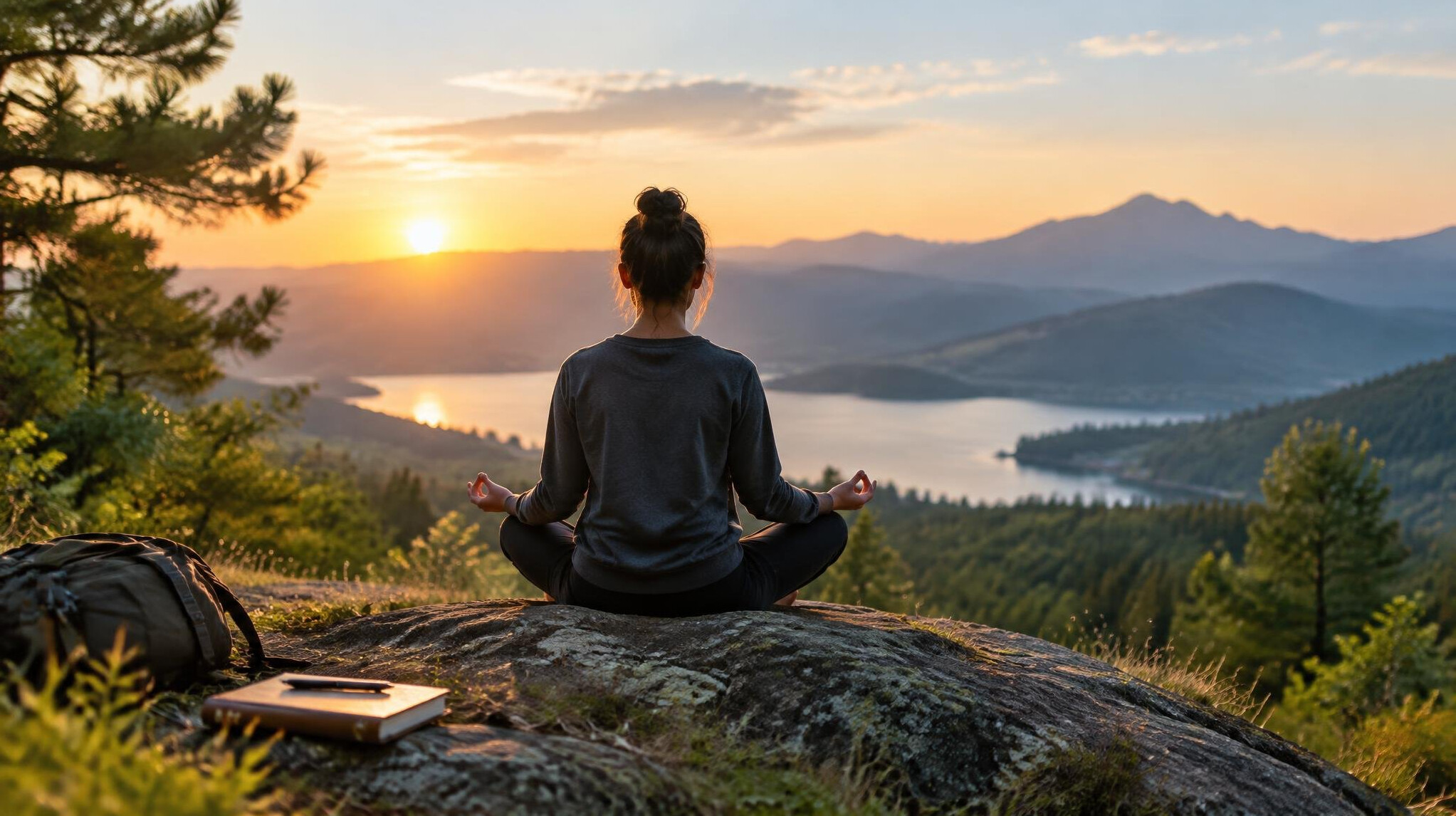 person meditating in nature