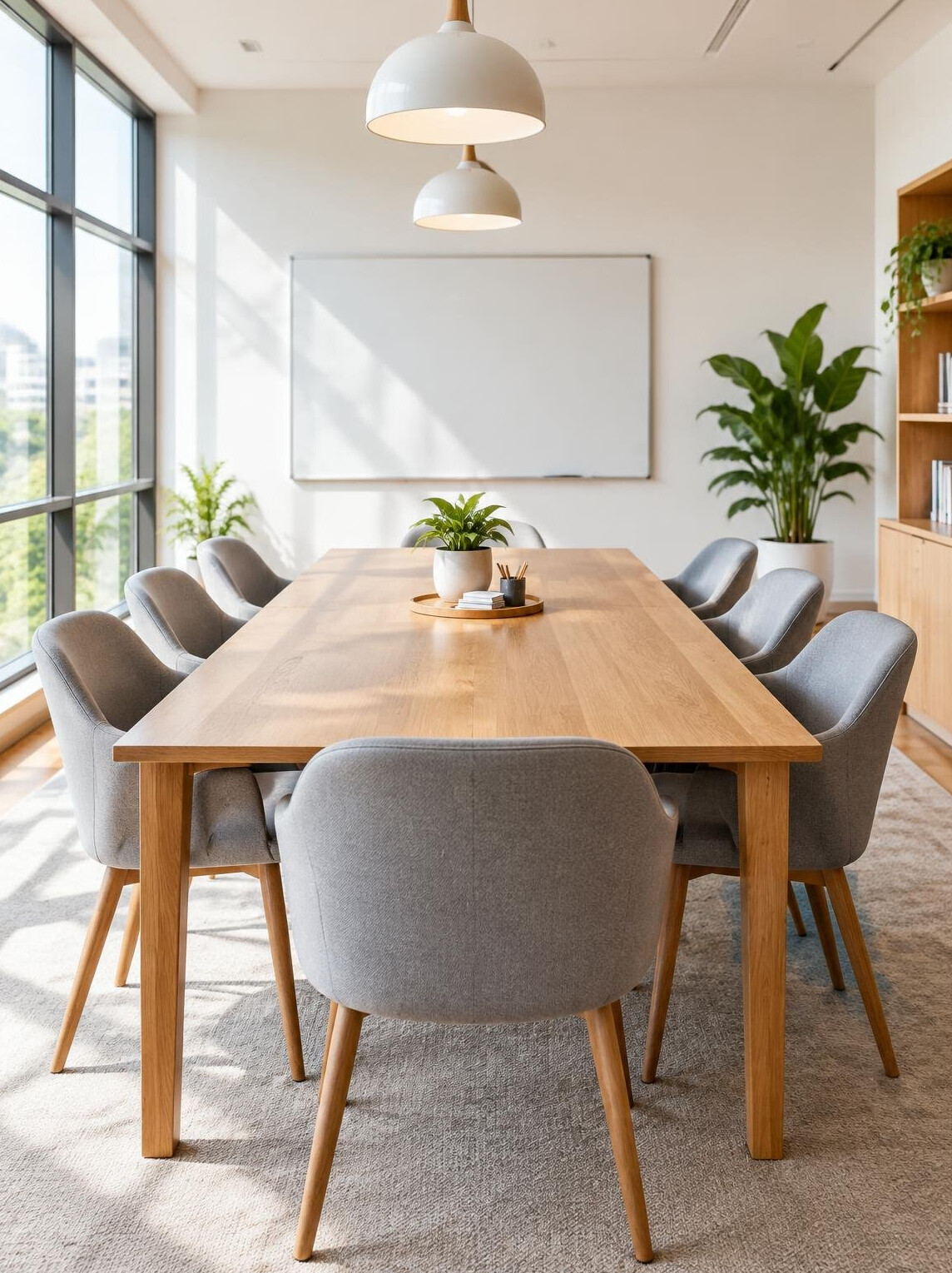 Empty meeting room with chairs around a table