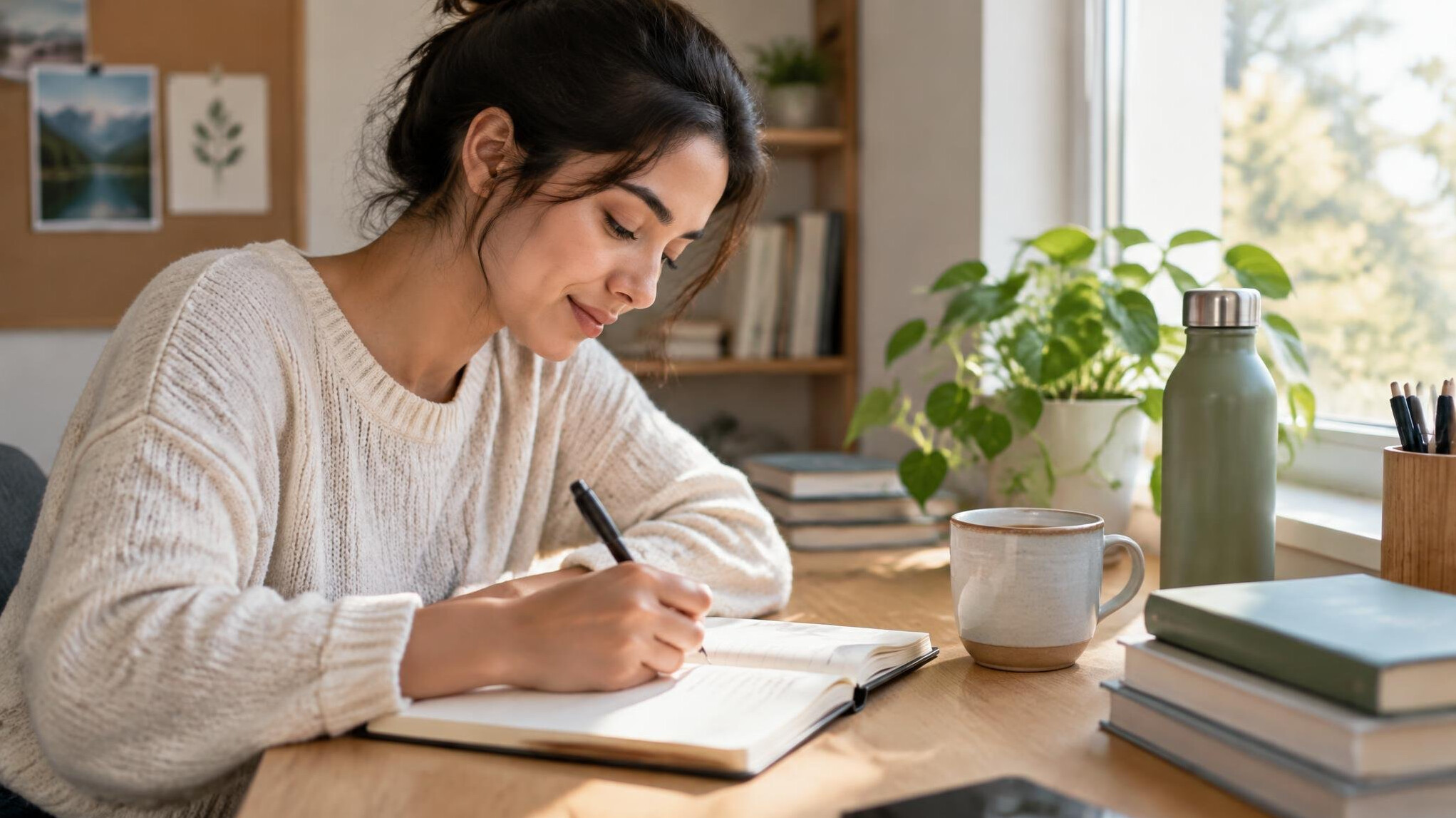 person journaling at desk