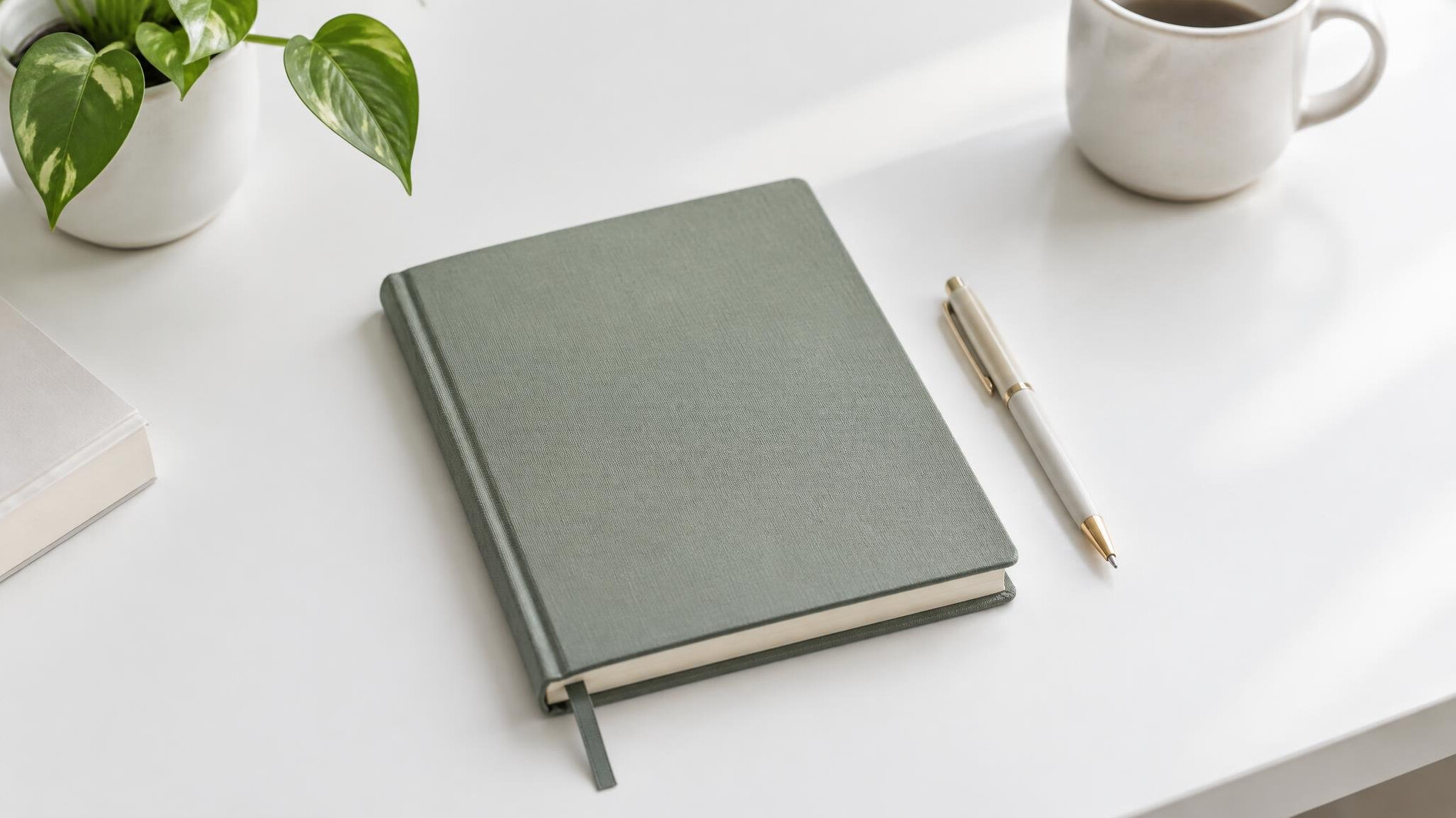 Journal and pen on a tidy desk